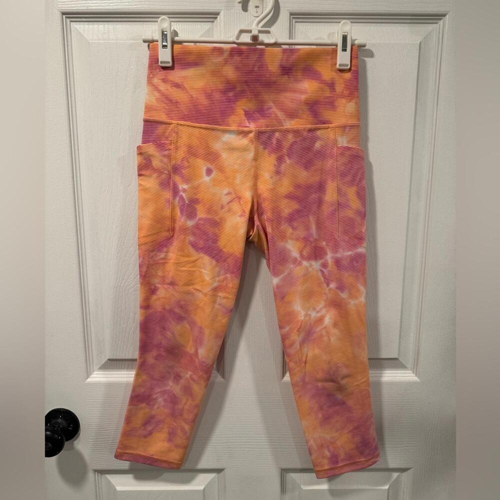 Athleta Orange Pink Tie-Dye High-Rise Pocket Leggings